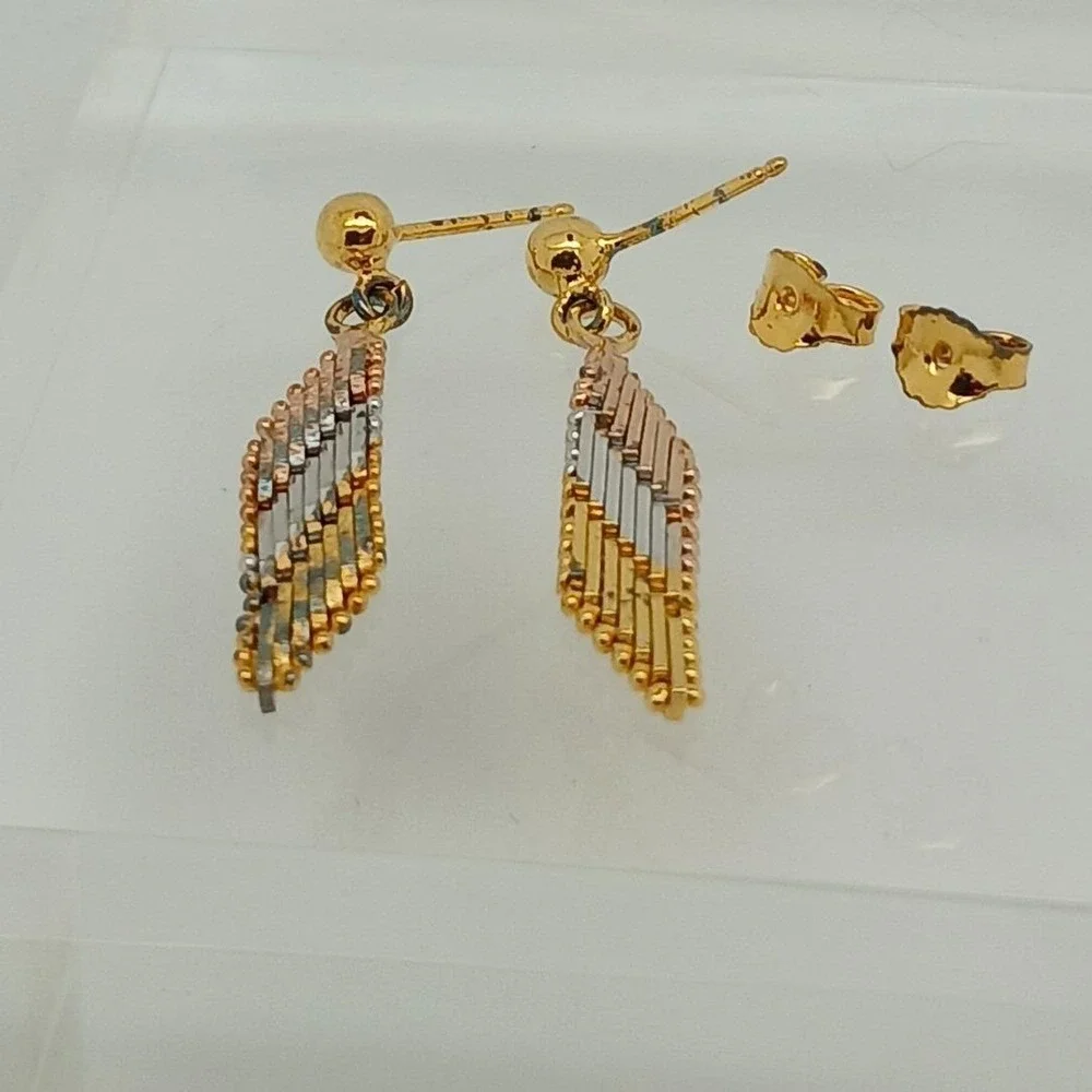 Tri-Color Gold Vermeil Sterling Silver Diamond Cut Dangle Ball Stud Earrings New
